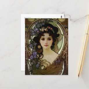 Carte Postale Elégant Mucha Style Portrait d'une belle femme