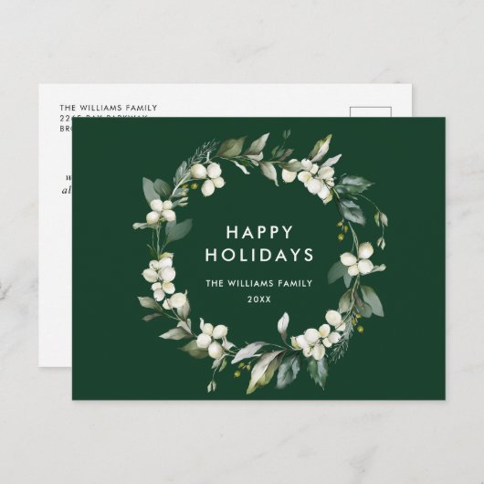 Carte Postale Élégant Noël Holly Wreath Holiday Salutation (Devant / Derrière)