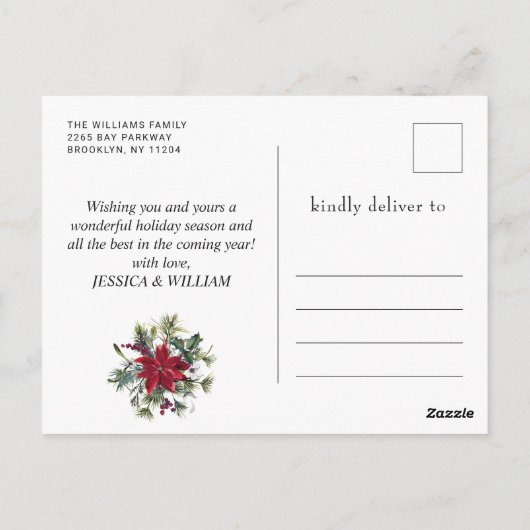 Carte Postale Élégant Noël Poinsettia Gênes de Noël (Dos)