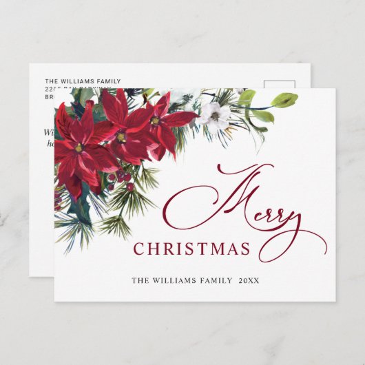 Carte Postale Élégant Noël Poinsettia Gênes de Noël (Devant / Derrière)