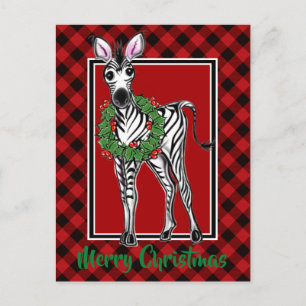 Carte Postale Elégant Noël Zebra rouge noir vacances plaid