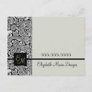Carte Postale Élégant noir Damask Monogramme Entreprise