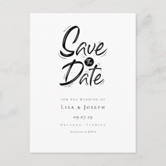 Carte Postale Élégant noir et blanc gravé Enregistrer la date (Devant)