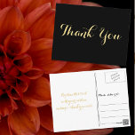 Carte Postale Elégant noir Faux Gold Script Mariage Merci<br><div class="desc">Créez votre propre carte postale personnalisée,  personnalisée et élégante. Entrez simplement votre message / note de remerciement. Elégante carte postale de remerciement pour utilisation sur mariage,  anniversaire de mariage,  anniversaire,  remise de diplômes,  douche nuptiale,  baby shower,  jours fériés,  ou tout autre envoi spécial lié à l'occasion.</div>