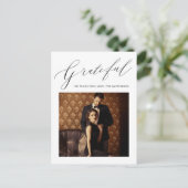 Carte Postale Élégant Noir Grateful Script Mariage photo (Debout devant)