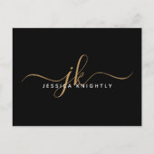 Carte Postale Élégant Noir Monogramme Initiales de script (Devant)