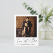 Carte Postale Élégant noir Script photo mariage Enregistrer la d (Debout devant)