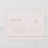 Carte Postale Élégant or Baptême et baptême religieux RSVP (Devant / Derrière)