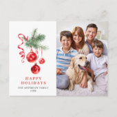 Carte Postale Élégant Ornement Rouge Joyeux Noël (Devant)