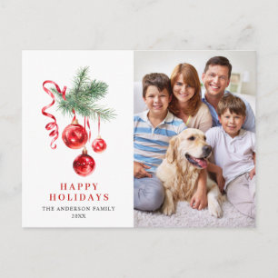 Carte Postale Élégant Ornement Rouge Joyeux Noël