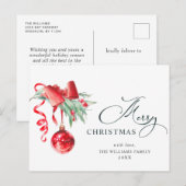 Carte Postale Élégant Ornement Rouge Joyeux Noël (Devant / Derrière)