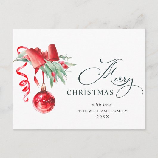 Carte Postale Élégant Ornement Rouge Joyeux Noël (Devant)