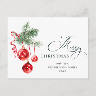 Carte Postale Élégant Ornement Rouge Joyeux Noël