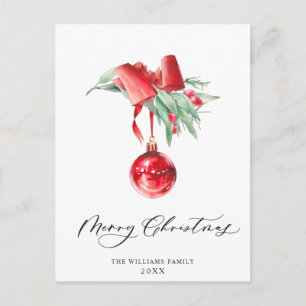 Carte Postale Élégant Ornement Rouge Joyeux Noël