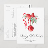 Carte Postale Élégant Ornement Rouge Joyeux Noël (Devant / Derrière)