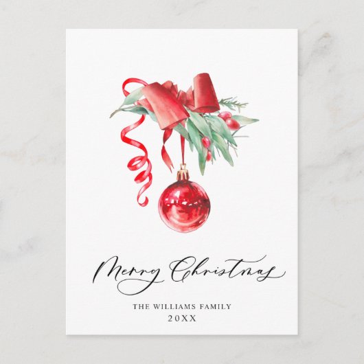 Carte Postale Élégant Ornement Rouge Joyeux Noël (Devant)