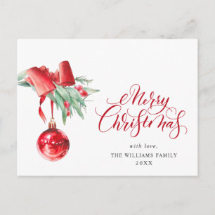 Carte Postale Élégant Ornement Rouge Joyeux Noël
