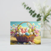 Carte Postale Élégant Panier Festif Des Oeufs De Pâques (Debout devant)