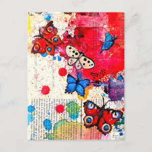 Carte Postale Elégant Papillon Peinture Aquarelle Livre Vintage