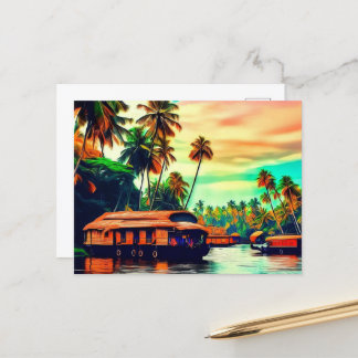 Carte Postale Elégant paysage naturel du Kerala de cocotiers