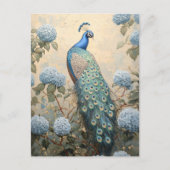 Carte Postale Elégant Peacock avec Blue Hydrangeas peinture à l' (Devant)