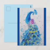 Carte Postale Elégant Peacock bleu aquarelle peinture (Devant / Derrière)