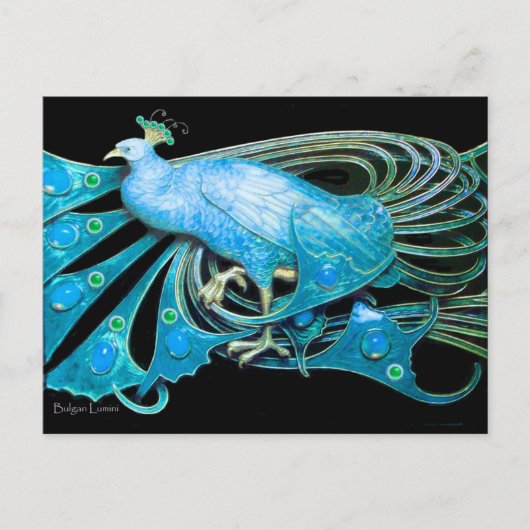 CARTE POSTALE ÉLÉGANT PEACOCK EN BLEU NOIR TURQUOISE (Devant)
