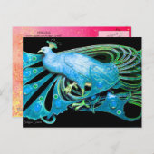 CARTE POSTALE ÉLÉGANT PEACOCK EN BLEU NOIR TURQUOISE (Devant / Derrière)