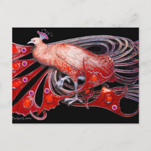 CARTE POSTALE ÉLÉGANT PEACOCK EN NOIR ROUGE