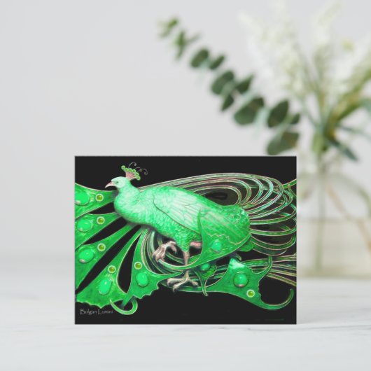 CARTE POSTALE ÉLÉGANT PEACOCK EN NOIR VERT (Debout devant)