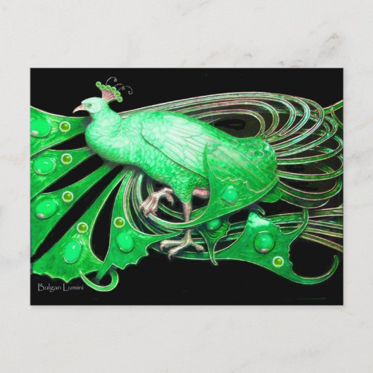 CARTE POSTALE ÉLÉGANT PEACOCK EN NOIR VERT (Devant)