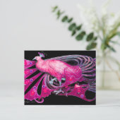 CARTE POSTALE ÉLÉGANT PEACOCK EN ROSE FUCHSIA NOIR (Debout devant)