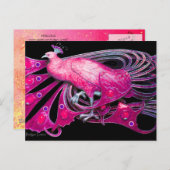 CARTE POSTALE ÉLÉGANT PEACOCK EN ROSE FUCHSIA NOIR (Devant / Derrière)