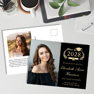 Carte Postale Elégant Photo Black Gold Graduation