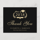 Carte Postale Elégant Photo Black Gold Merci de graduation (Devant)