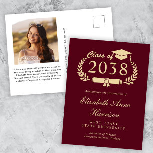 Carte Postale Elégant Photo Bourgogne Gold Graduation