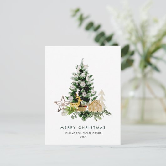 Carte Postale Elégant Pine Tree Noël Société Salutation (Debout devant)