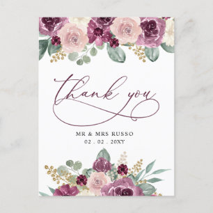 Carte Postale Élégant Plum Botanique Floral Merci