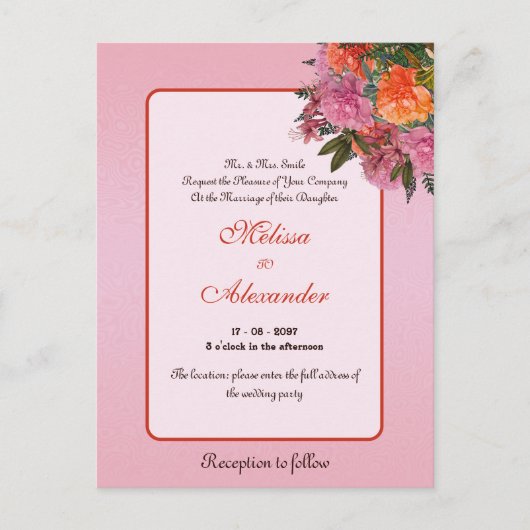 Carte Postale Elégant poitrine rose floral simple (Devant)