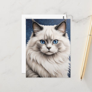 Carte Postale Élégant Ragdoll Chat Portrait Oeil Bleu