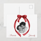 Carte Postale Elegant Red Bow Valentine's Day Card Custom Photo (Devant / Derrière)