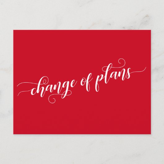 Carte Postale Élégant Red Change of Plans Reporté Mariage (Devant)