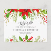 Carte Postale Elegant Red Floral Christmas Wedding RSVP (Devant)