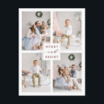 Carte Postale Elégant Red Merry & Bright 4 Photo Holiday<br><div class="desc">Carte postale de vacances simple et élégante. Pour une personnalisation plus avancée de cette conception,  veuillez cliquer sur le lien Personnaliser supplémentaire pour changer la police,  la taille,  la couleur,  etc.</div>