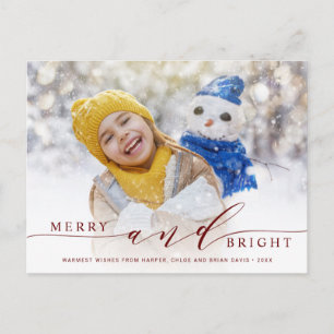 Carte Postale Elégant Red Merry et brillant Photo Holiday