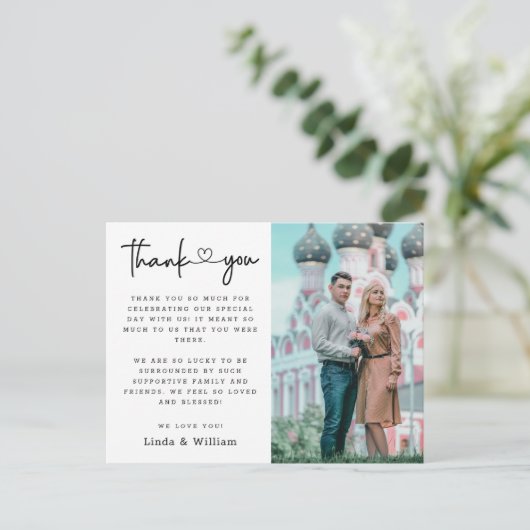 Carte Postale Élégant remerciement de mariage photo avec écritur (Debout devant)