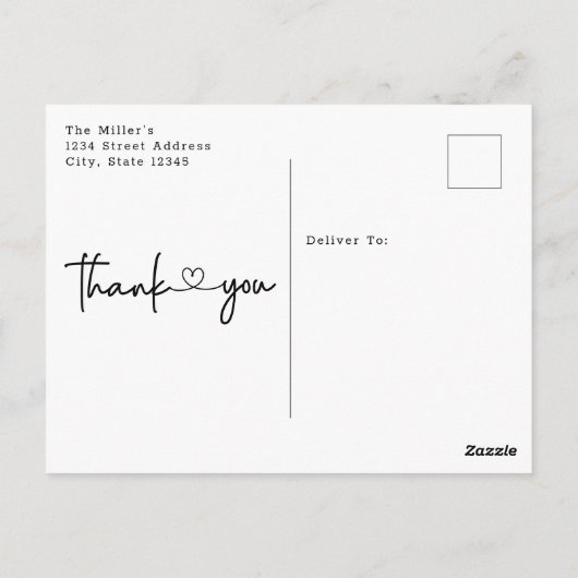 Carte Postale Élégant remerciement de mariage photo avec écritur (Dos)