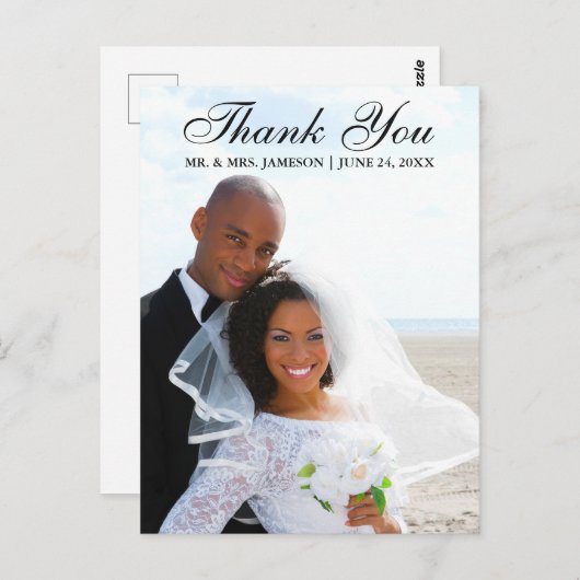 Carte Postale Élégant Remerciements de Mariage Photo Script (Devant / Derrière)