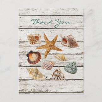 Carte Postale élégant romantique coquillages plage mariage merci