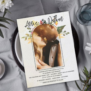 Carte Postale Élégant romantique floral Script Arch Mariage phot